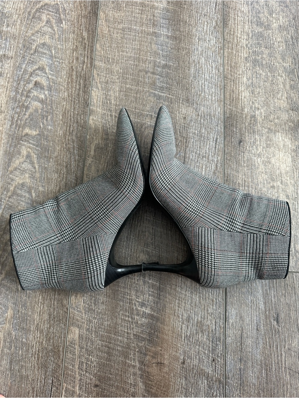 CAbi Glen Plaid Pointed-Toe Ankle Booties in Black and Gray - Picture 7 of 7
